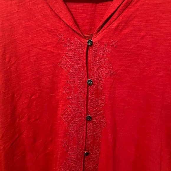 J. Jill Women's Red Embroidered Design Button Front Long Sleeve Blouse Size XL - Picture 3 of 7